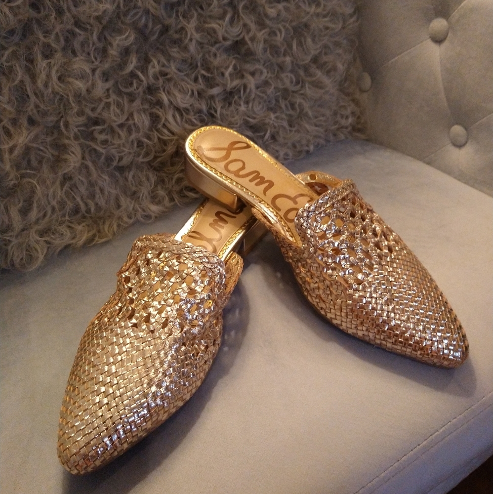 Sam Edelman Clara gold metallic leather mules